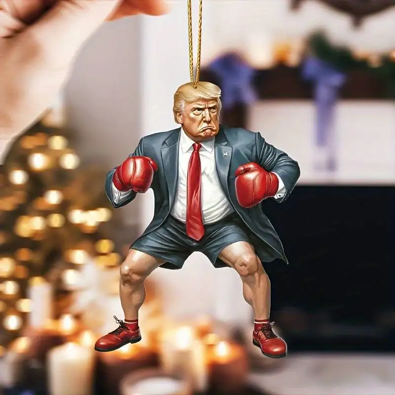 Creative New Cartoon Boxing Trump Necklace Pendant Acrylic Plane Car Interior Decoration Backpack Pendant