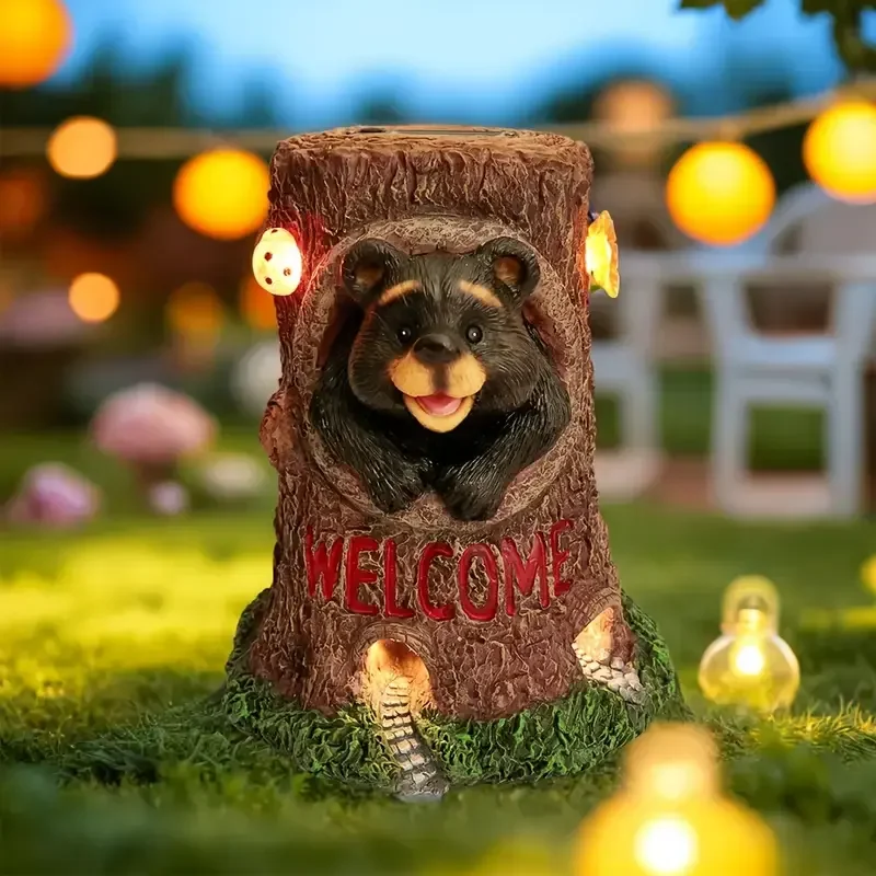 Bear-Themed Resin Halloween Hand-painted Fashion Light Artistic Welcome Ornament Tree Stump LED Detail Outdoor Garden Patio