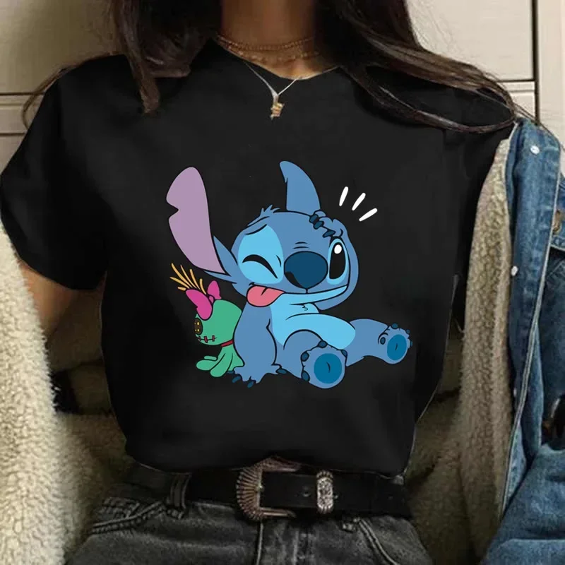 2024 Summer Kawaii Disney Stitch Printed Children T-shirt Boy Girl Clothing Short Sleeve Cotton Top Cute Graphic Tshirt Baby Tee