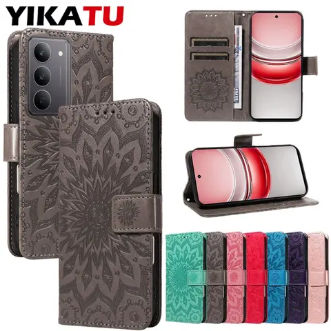 Sunflower Wallet WIth Kickstand Card Slot Leather Case For OPPO F17 K12X K10 Find X8 X5 X3 Pro Lite 5G F25 F23 F19 Plus 4G Cover
