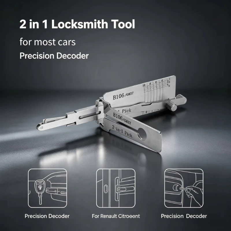 NSN14 Ign V.3 2-in-1 Auto Pick & Decoder Tool, Professional Locksmith Car Lock Opening Decoding Tool for Nissan Vehicles