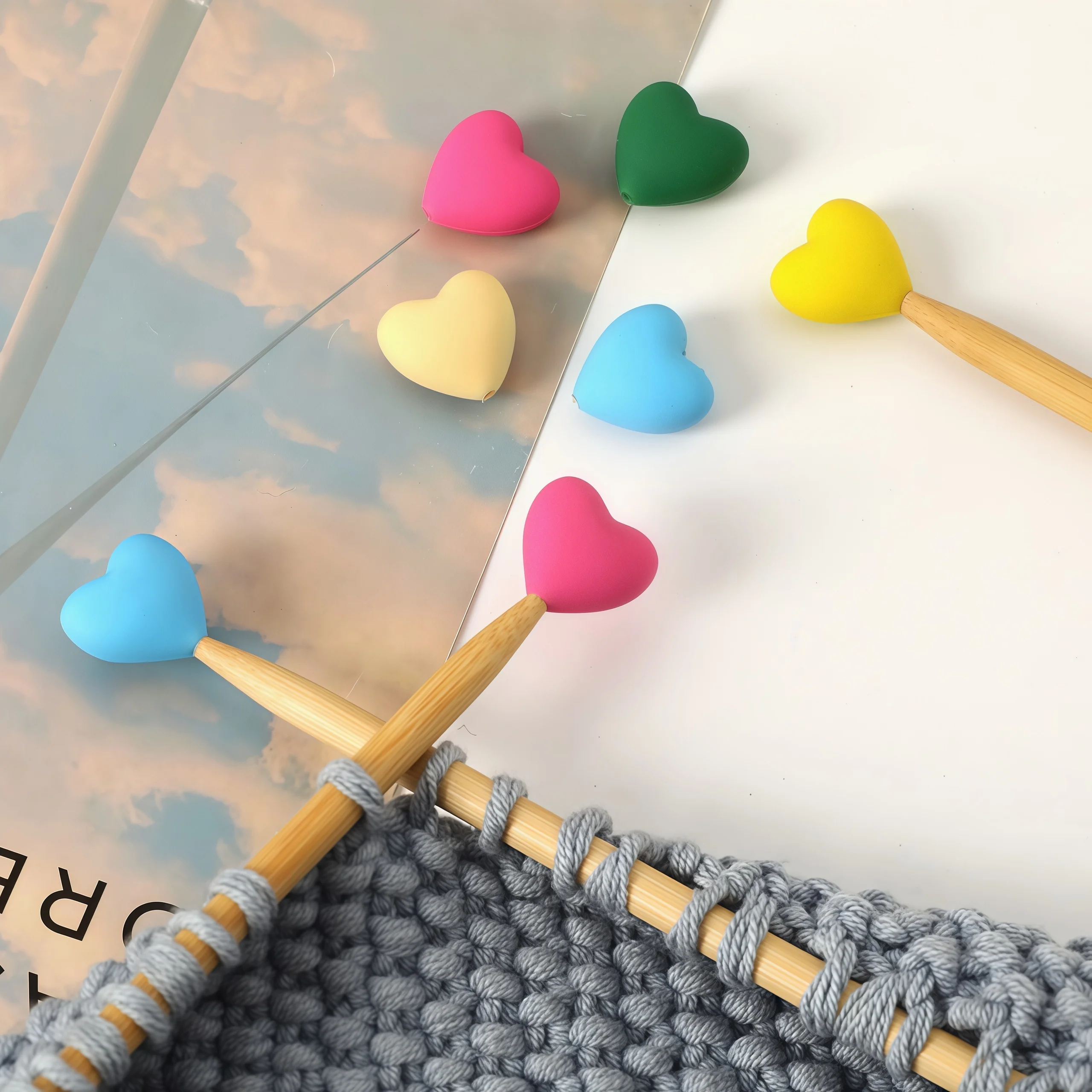 5/6pcs Heart Knitting Needle Point Protectors Multicolor Stitch Needle Tips Stoppers Silicone Needle Caps Knitting Accessories