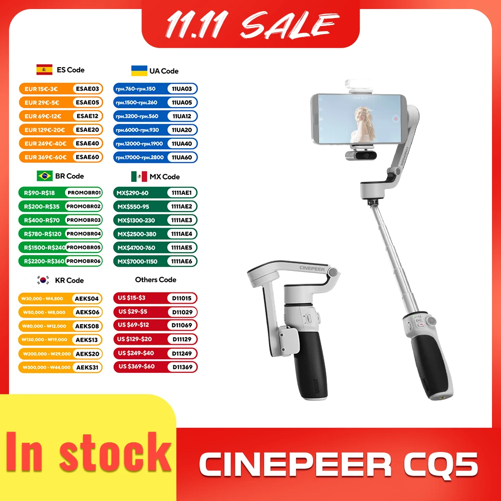 

ZHIYUN Official CINEPEER CQ5 3-Axis Phone Gimbal equipped with AI Face Tracking and Fill Light for iPhone 16 Android Smartphone
