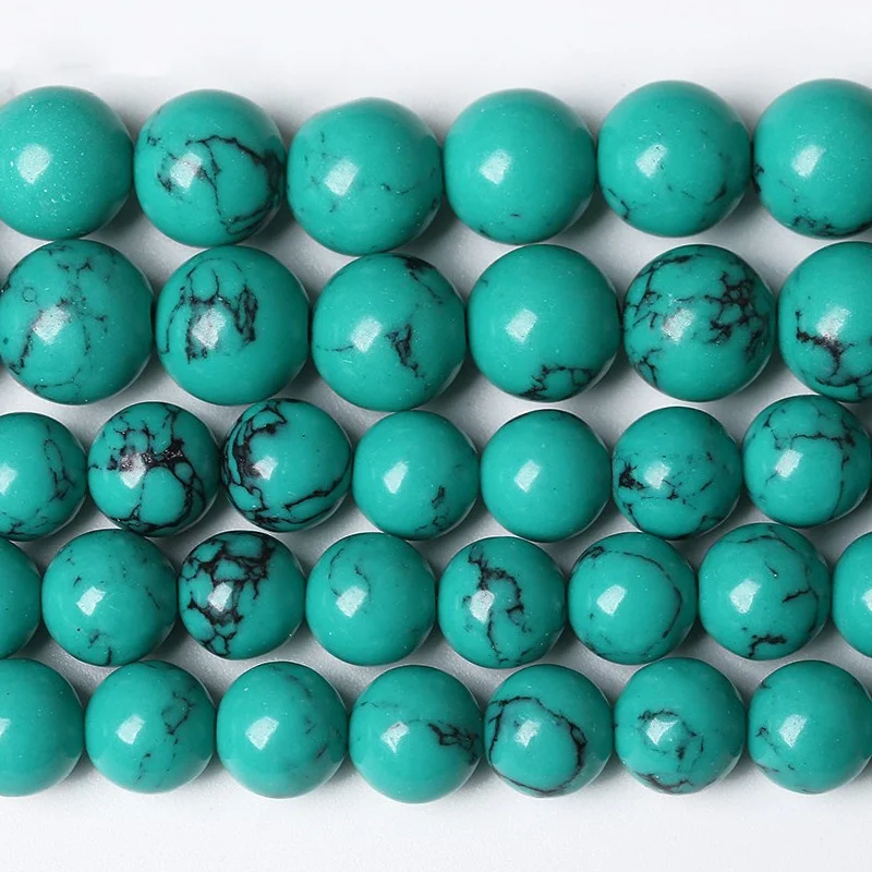 2021 Natural Green Turquoise Loose Beads Round Stone for Jewelry Making DIY Charm Bracelet 4/6/8/10 mm