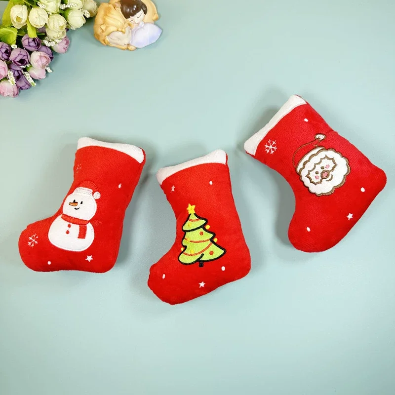 Christmas Stocking Pet Plush Toy Cartoon Squeaky Chew Resistant Molar Dog Toy Interactive Self Play Reduce Boredom Xmas Gift
