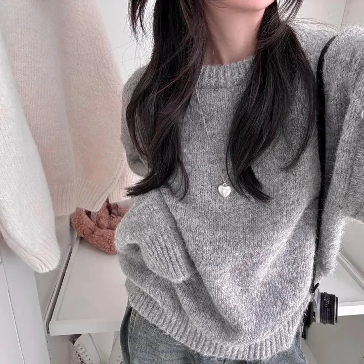 

Chic Lazy Knitted Sweater round Ne Loose Base Layer Top for Autumn Winter New Arrival Women's Faion Polyester 00%