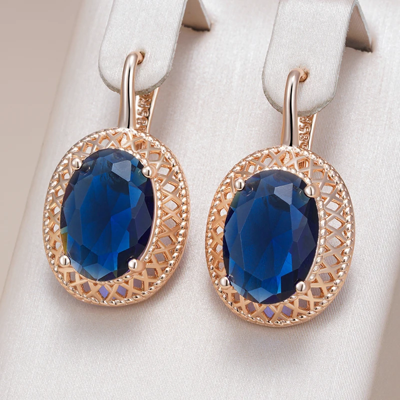 Kienl Hot Oval Blue Natural Zircon Drop Earrings for Women Trend 585 Rose Gold Color Ethnic Bridal High Quality Daily Jewelry