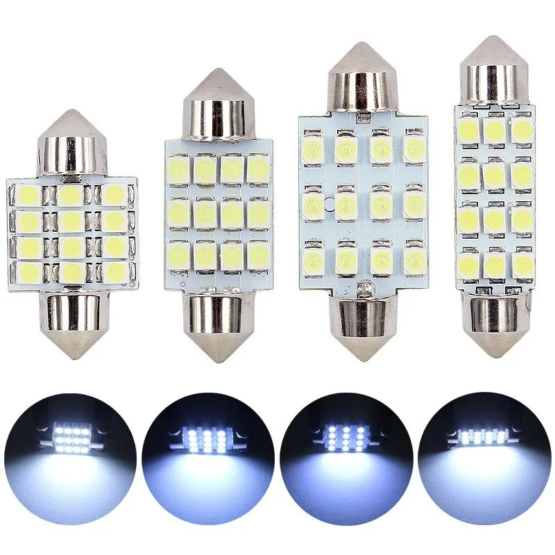 4pcs Car T10 LED Light 12SMD 1210 3528 Festoon 31mm 36mm 39mm 41mm 12V Car License Plate Lights Auto Interior Reading Dome Lamp