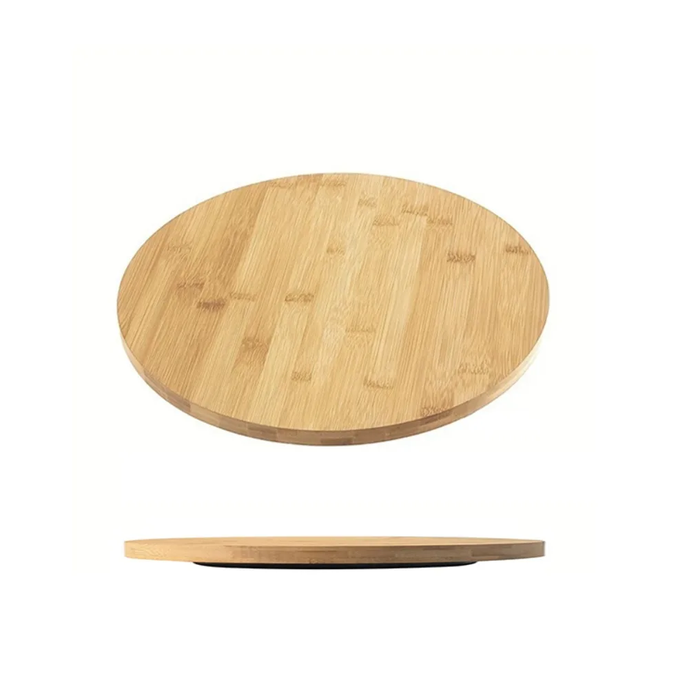 Round Wooden Kitchen Rotating Spice Rack with Metal Frame Large Capacity 360-degree Rotation Spice Tray Non-Slip Base