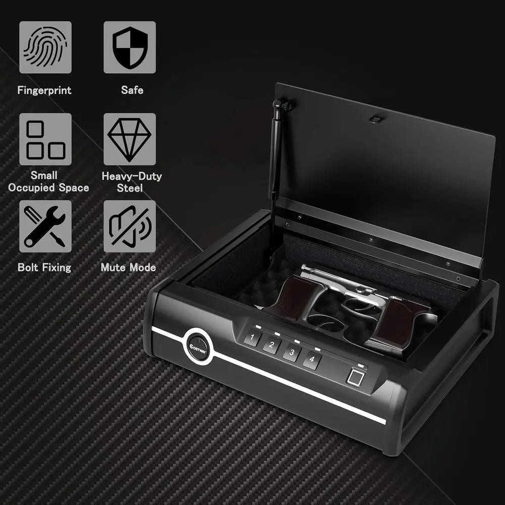 Biometric Fingerprint, Password & Backup Key Quick Access Gun Safe, Heavy Duty Steel, Holds 2 Pistols, Auto-Opening Lid, DOJ App
