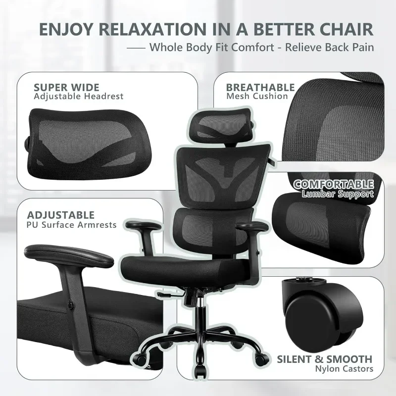 Office Chair Ergonomic Desk Chair, High Back Gaming Chair, Big and Tall Reclining Comfy Home Office Chair Lumbar