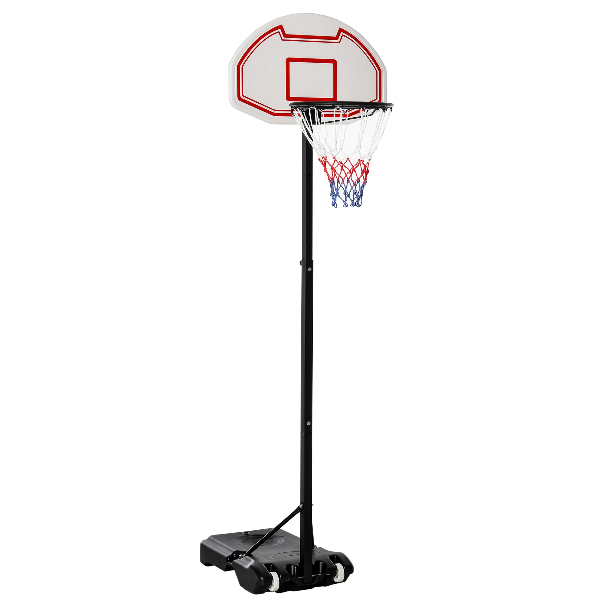 HOMCOM Canasta de Baloncesto Plegable Basket con Red Altura Ajustable 165-210cm Basket Red y Tablero