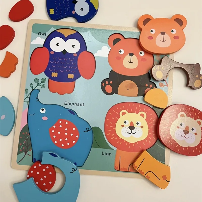 Baby animal three-dimensional puzzle children's enlightenment and early education 1-3 year old baby puzzle building block toys