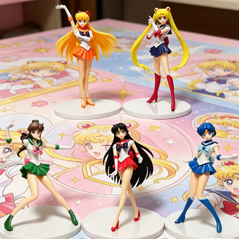 Conjunto de 5 Figuras de Anime Sailor Moon, Lindas Figuras de Ação Mizuno Ami, Tsukino Usagi, Hino Rei, Aino Minako, Modelo em PVC, Presente de Natal