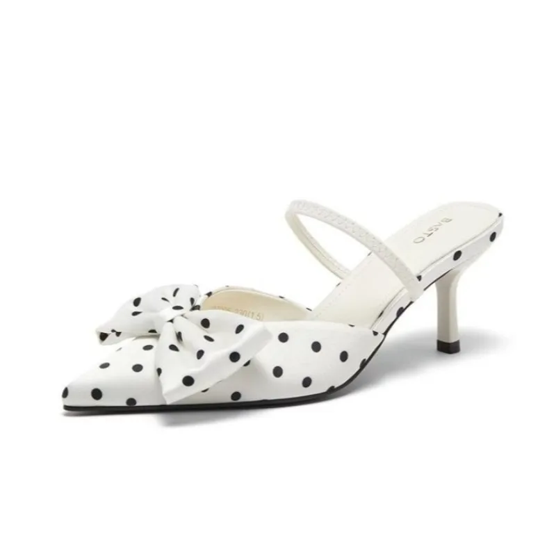 Women Fashion High Hee Sandals 2026 New White Black Polka Dots High Heel Shoes Summer Stilettos Pointed Toe Dress Women Pumpsl