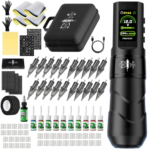 Kit de máquina de tatuaje inalámbrica DM, Kit de pluma de tatuaje, carrera de 4,0 MM, batería de alta capacidad de 1500mAh para maquillaje permanente, Kit de pistola de tatuaje