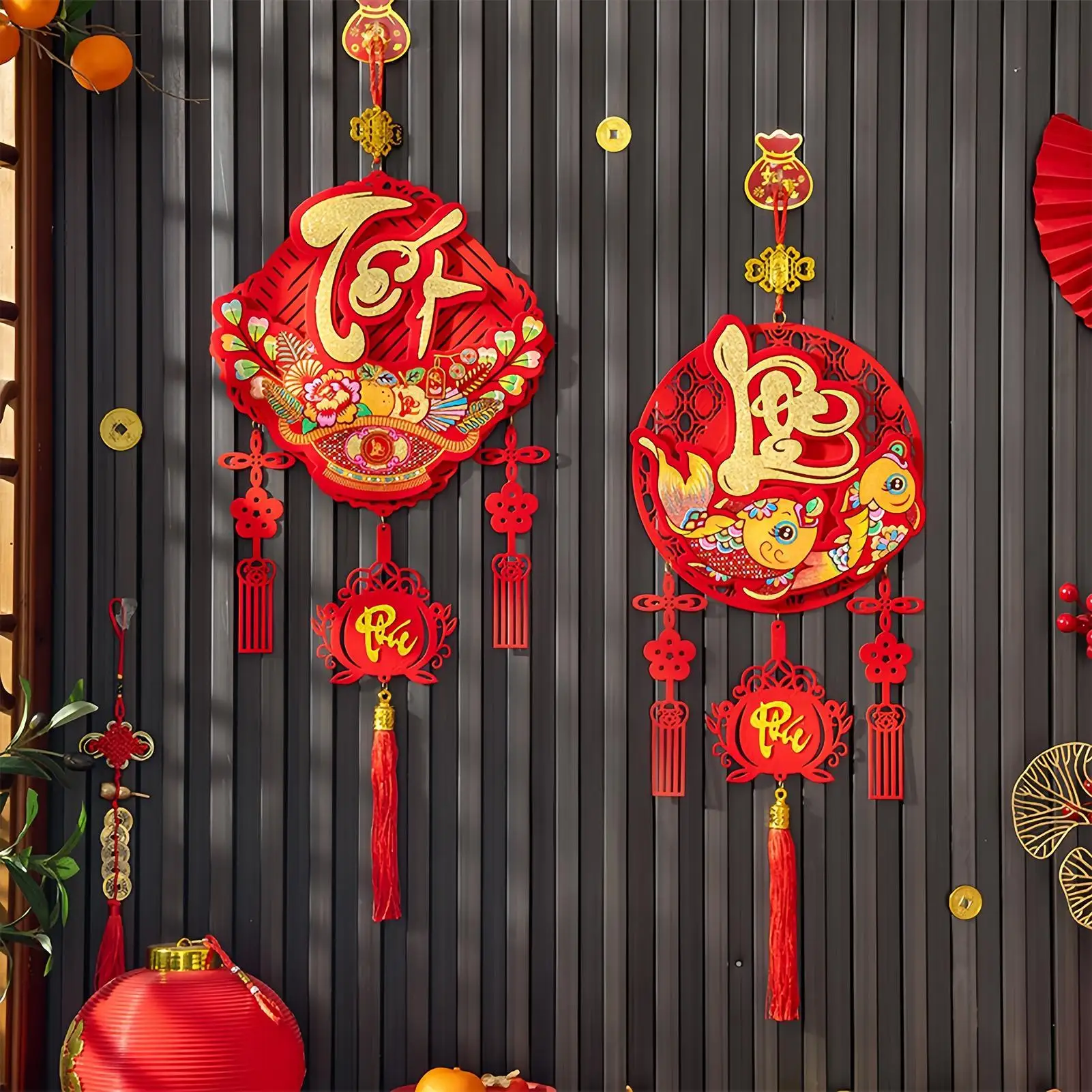 

2026 Year of the Horse Pendant Ornament Flocked Hanging Decor for Vietnamese New Year Wall Window Living Room Bedroom Gift