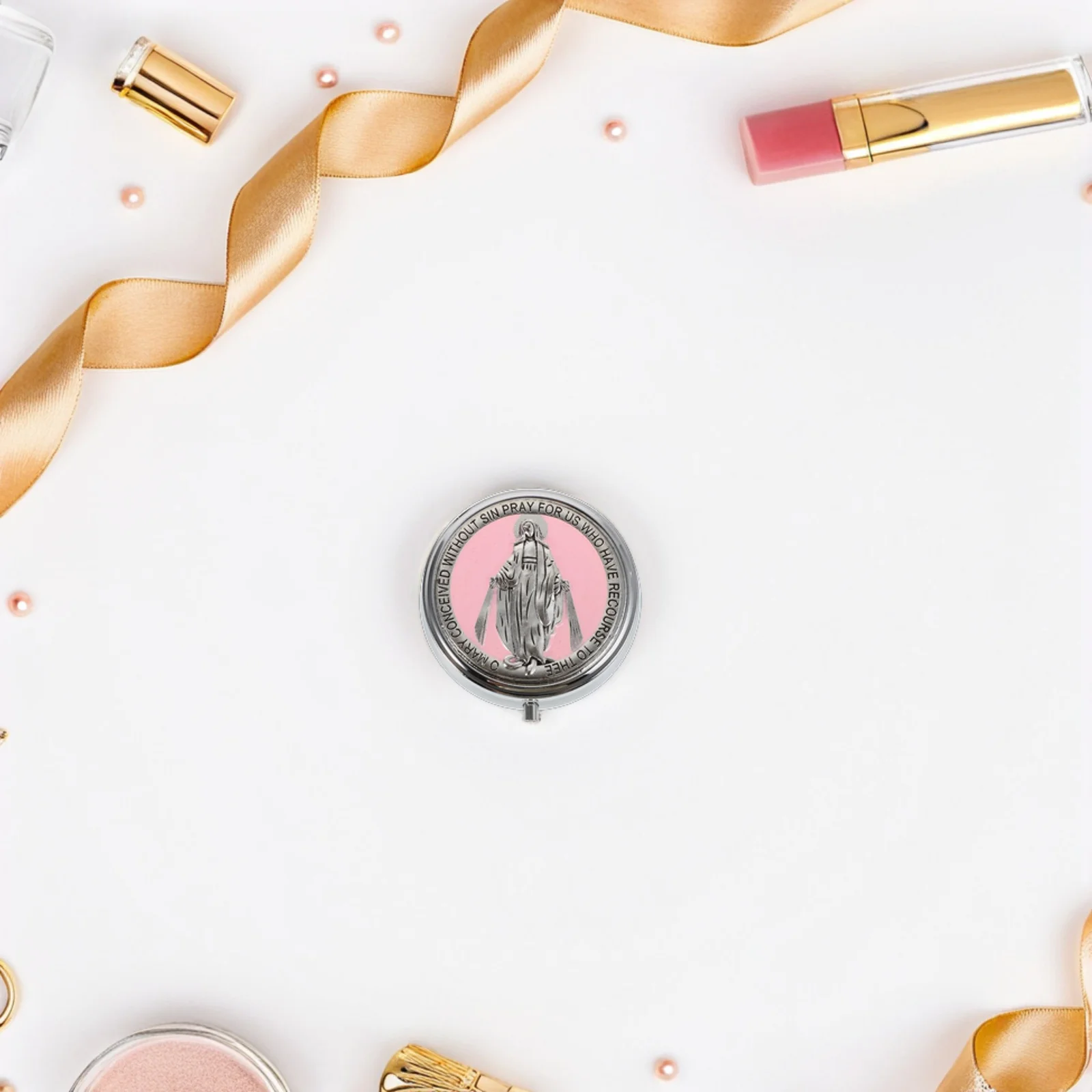 

Holy Chalice Jewelry Box Round Metal Trinket Storage For Rosary Communion Keepsake Small Organizer Vintage Religious Gift