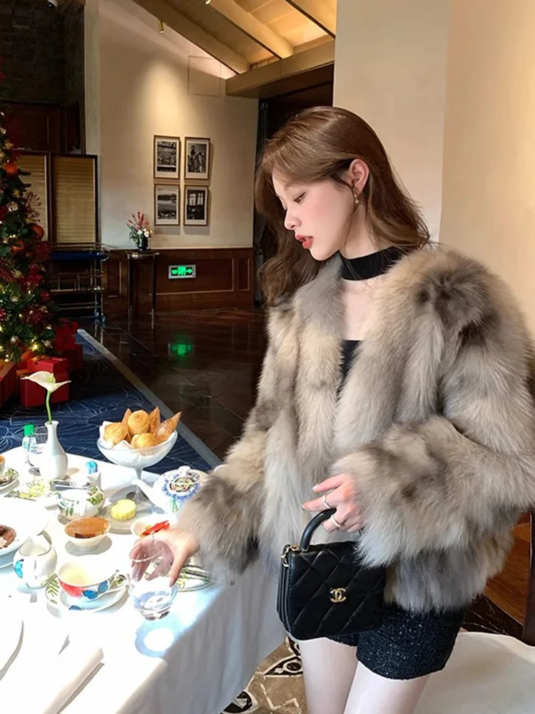 معاطف نسائية من فرو الثعلب الصناعي سترات قصيرة متينة Rende سميكة بياقة على شكل V وأكمام طويلة مغطاة بأزرار فضفاضة مناسبة غير رسمية لخريف وشتاء 2025 #6