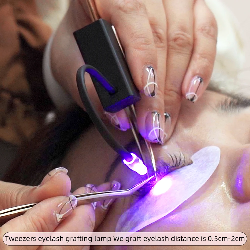 Pinky Leem 2025 New Design Portable Remote Control 405nm UV Lash Lamp on Led Tweezers False Eyelash Tool Tweezers Eyelash Tool