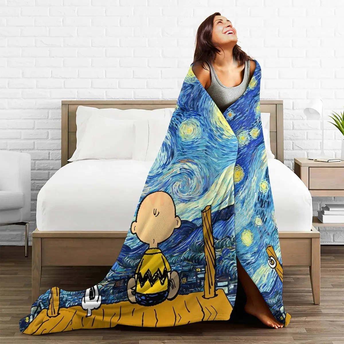 Snooy Starry Night Pop Art Super Warm Blanket Halloween Decorative Plush Throw Blanket Living Room Flannel Bedspread Bed Cover