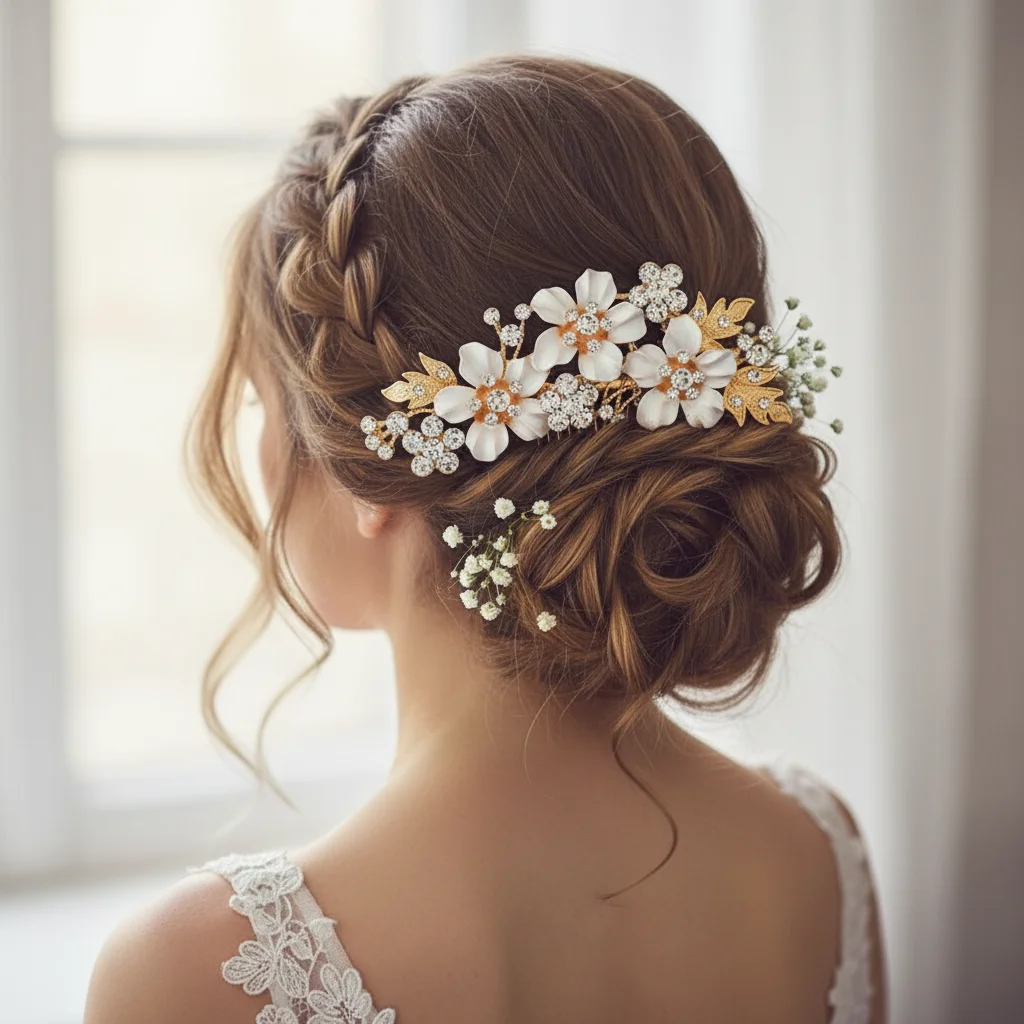 Elegant Bridal Hair Comb with Alloy Rhinestones and Enamel F
