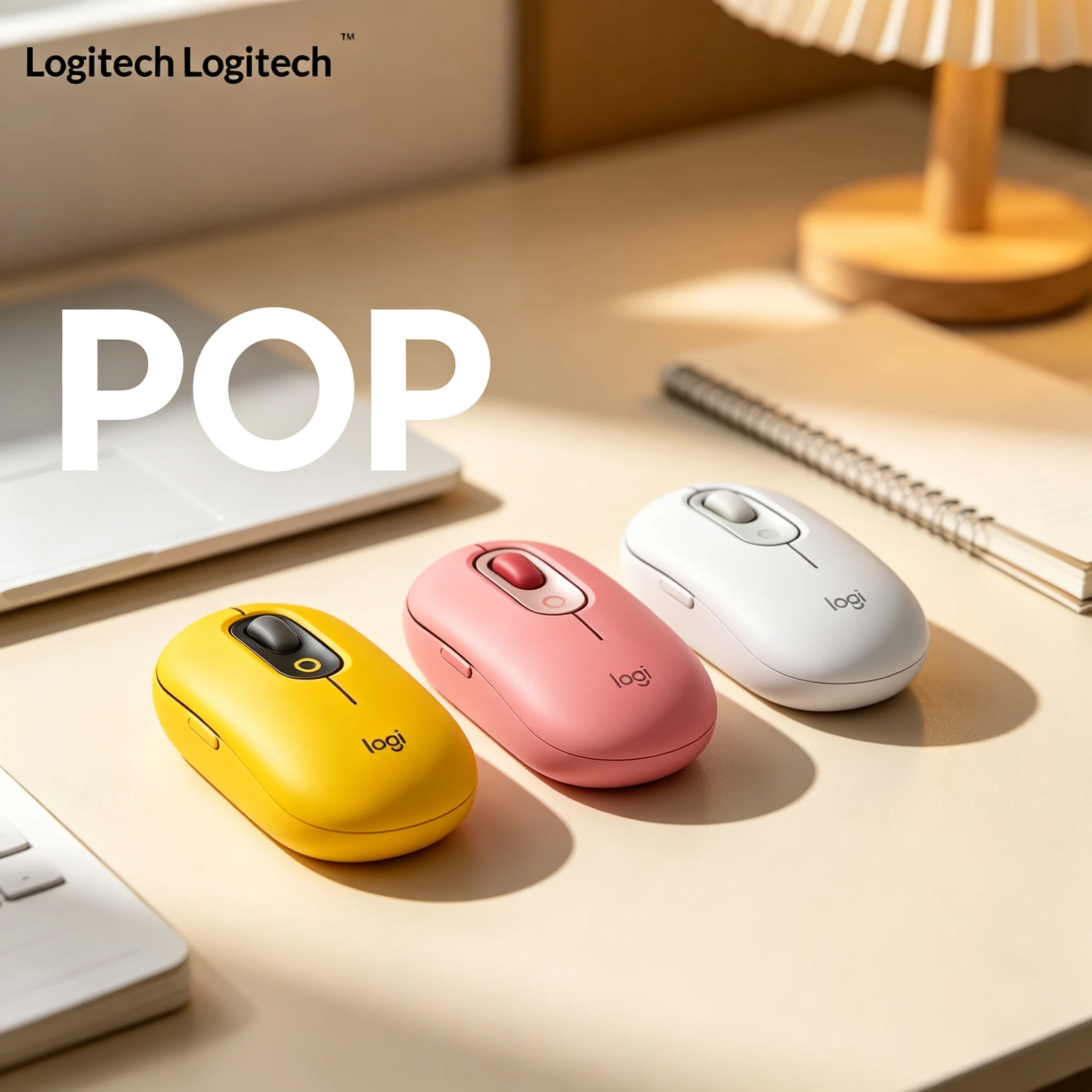Logitech POP Mouse Bluetooth Wireless Mouse Cute Pastel Colors Quiet Click Mice for Tablet