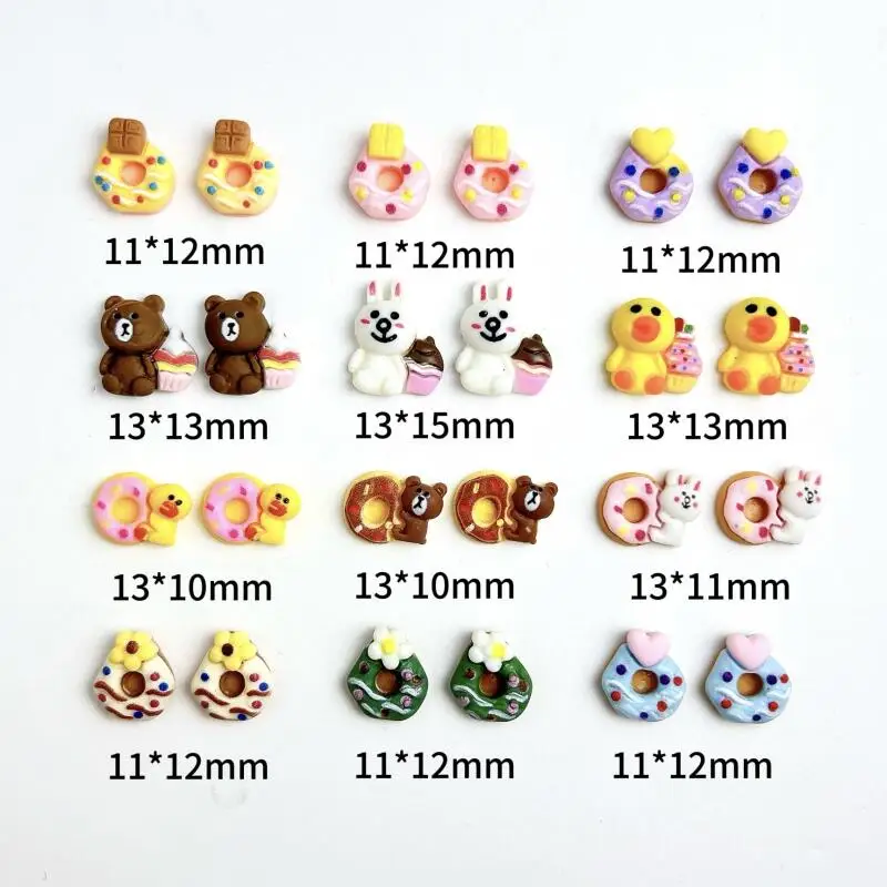20PCS Cartoon Colored Donuts Resin Nail Art Decorations Painted Animal Cakes Desserts Nail Charms for Making DIY Manicure Crafts