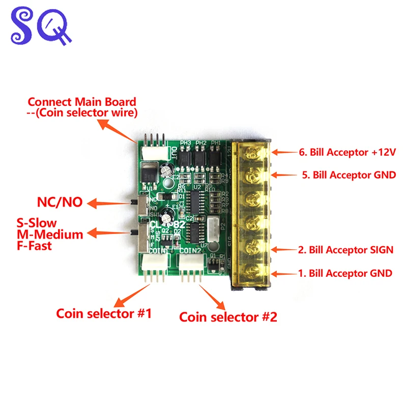 Coin-operated Conversion Board Extension PCB Arcade Game Parts Extra Converter Coin/Bill Acceptor 2 In 1 Signal Convert CL-P82