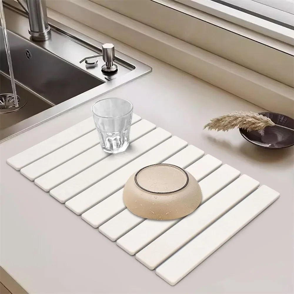 Large Quick Drying Mat Fast Absorbent Stone for Kitchen Counter Collapsible Diatomaceous Earth Dish Drying Stone Dish Drying Mat