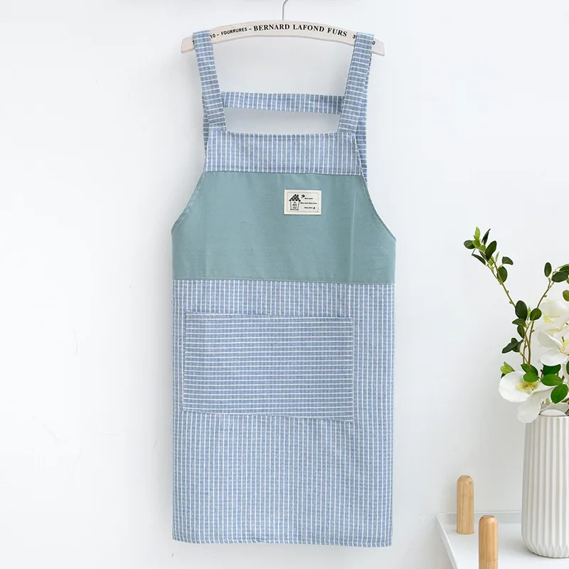 New apron home use thin version Japanese style fresh small grid men's  women's oil resistant restaurant studio apron