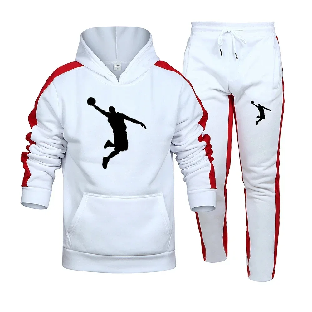 Men's spring and autumn striped hoodie hoodie + casual pants two-piece fitness jogging basketball sportswear casual suit