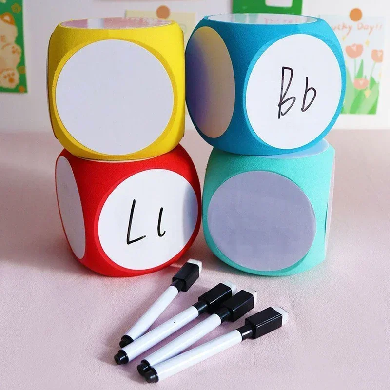 Dados en blanco DIY para escribir y apagar los dados cubos de juego en blanco limpiables portátiles para enseñanza en el aula dados exteriores de borrado en seco