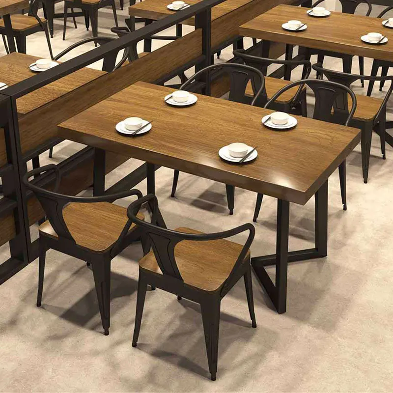 Solid wood wrought iron restaurant restaurant retro dining industrial wind bar barbecue table  leisure dining table  kitchen