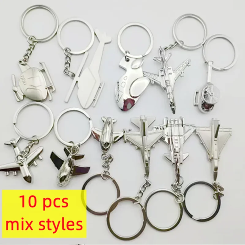 10 Pcs Metal Airbus Airliners Fighter Jet Plane Warplane Helicopter Airplane Keyring 3D plane Keychain Warcraft Key Chain