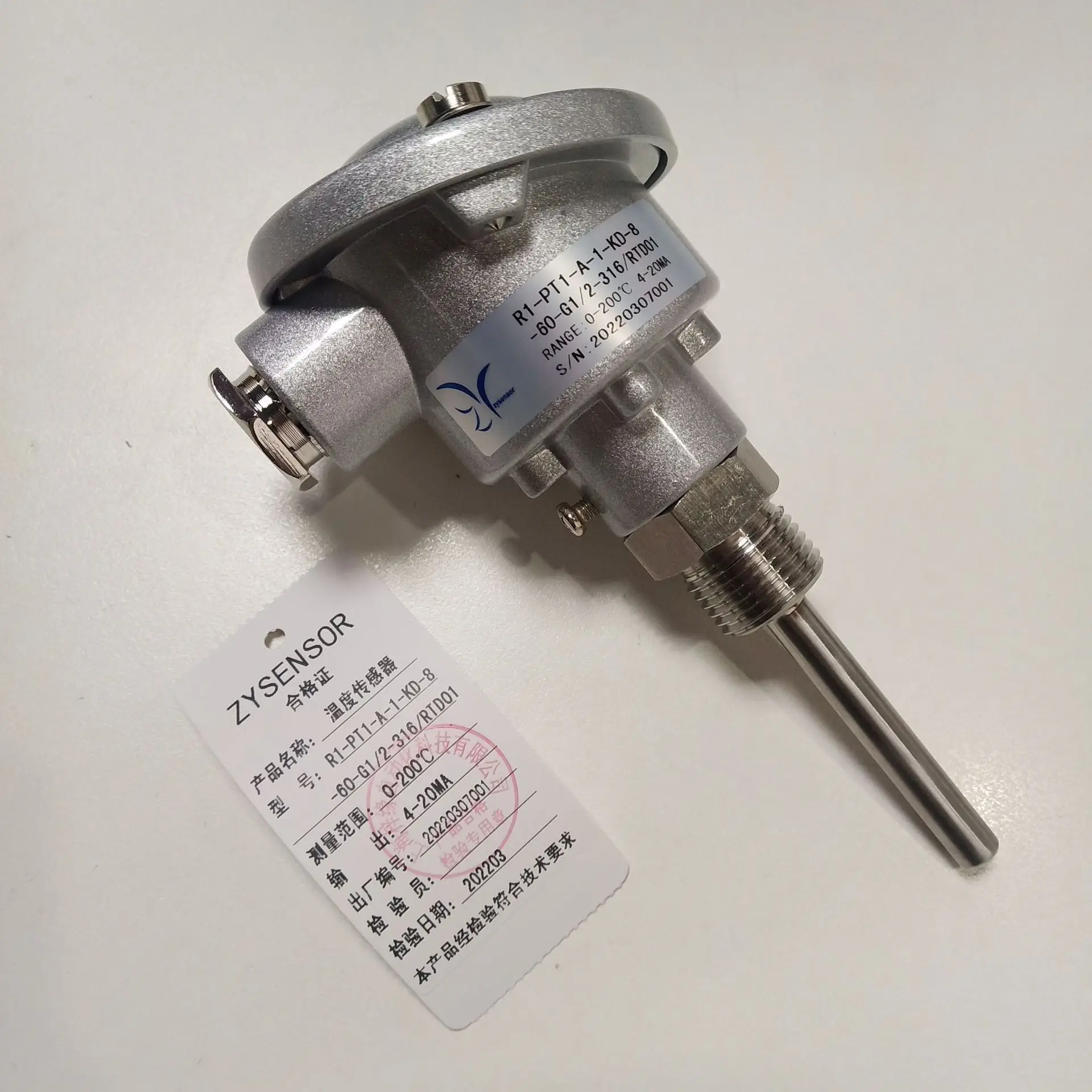 ZYSNSOR Temperature Transmitter 0-200 Degrees 4-20MA Pipe Diameter 8MM Pipe Length 60MM With Thread G1/2