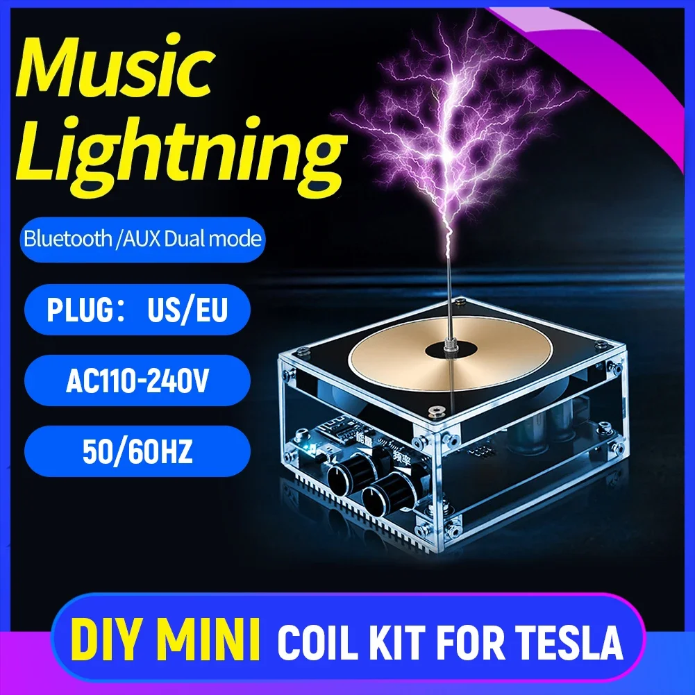 Music Tesla Coil Bluetooth/AUX Dual Mode Music Box Artificial Lightning Touchable Audio Input Bluetooth Science Experiments for