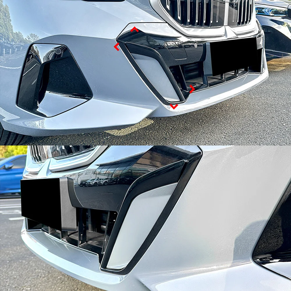 المصد الأمامي شفرة الرياح لسيارات BMW 5 Series i5 G60 G61 M Sport 2024 + مصد رياضي أسود لامع غطاء الكسوة الجانبي تحديث السيارة #5