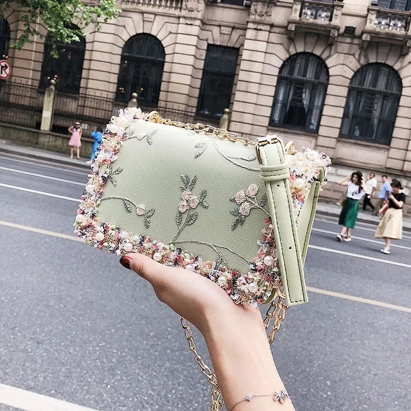 Neue Mode Frauen Blumen gedruckt Mini Ketten tasche Umhängetasche Einkaufstasche Handtasche – Detail 3