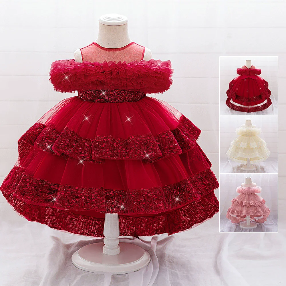 

Fashion Baby Girl Dress Sleeveless Lace Mesh Children Girls Sequin Dress Summer Girls Dresses for Party and Wedding 1-3 Years