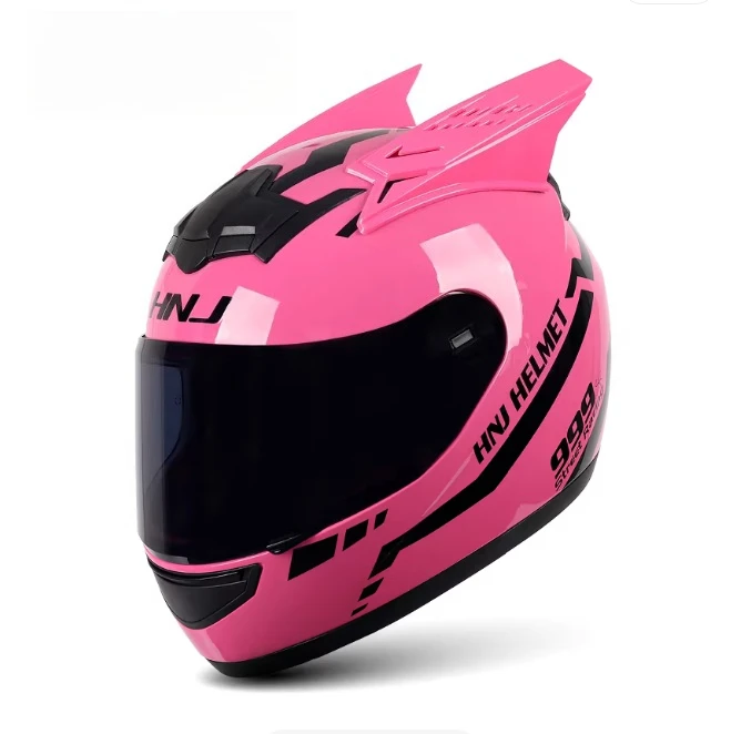 Full Face Motorcycle Helmet for Men Women | Personality Horn Pink Riding Helmet with DOT Certification | Couple Riding Helmets