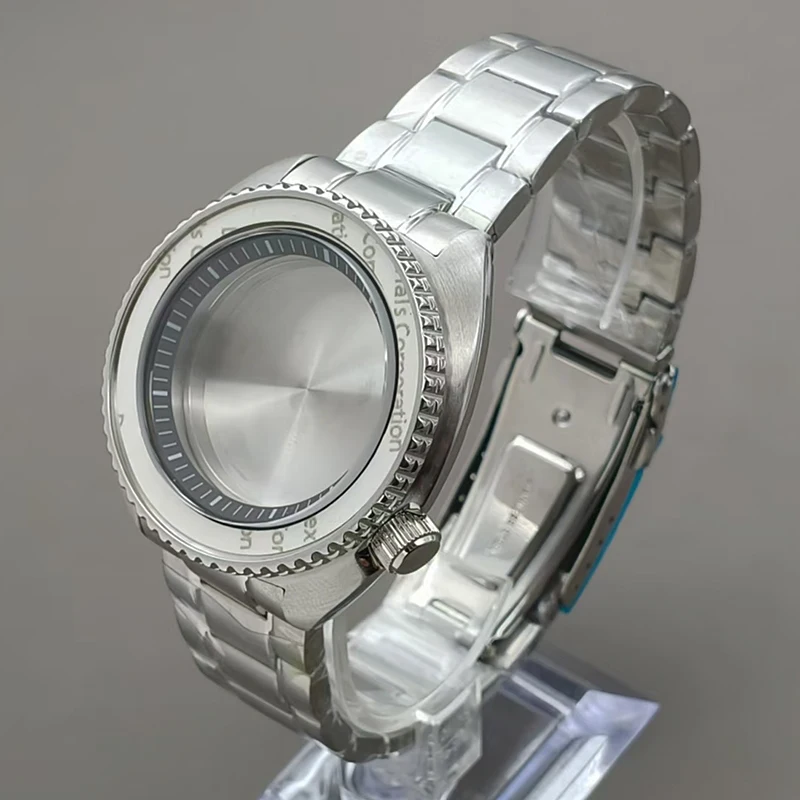 NH35 Case 6105 Turtle Abalone Case With Steel Band Fits NH35 NH36 7S26 4R Movement 28.5mm Dial Mod Sapphire Crystal Glass Case