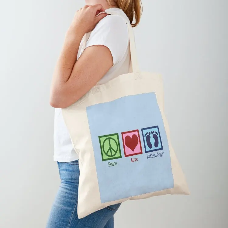 

Peace Love Reflexology Tote Bag canvas shopping bag Eco bag Beach Women's shopper