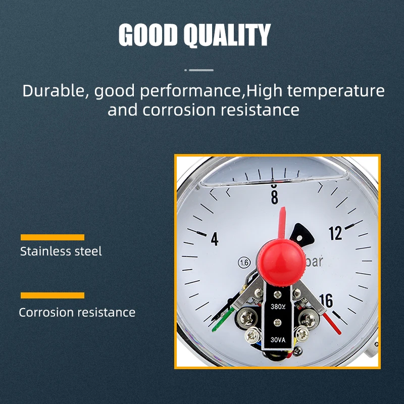 220V 380V Electric Contact Pressure Gauge M20*1.5 Installed At The Bottom For Air Gas Water Fuel Liquid Pressure Gauge