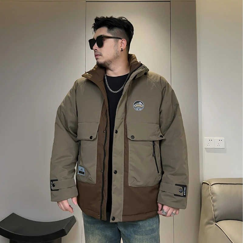 Winter Tidy Fat Plus Size Down Coat Men's Casual Hooded Thick and Warm White Duck Down Splice Coat 160kg 9xl 10xl