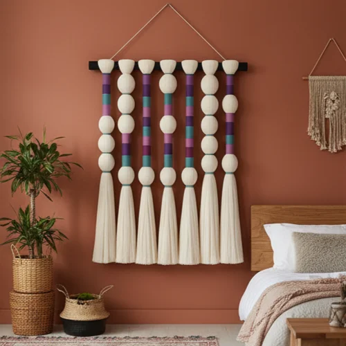#￥Asymmetric Vertical Bohemian Wind Blue Purple Possimia Manual Weaving 1mm Cotton Rope Wall Hanging for Wedding Birthday Diwali