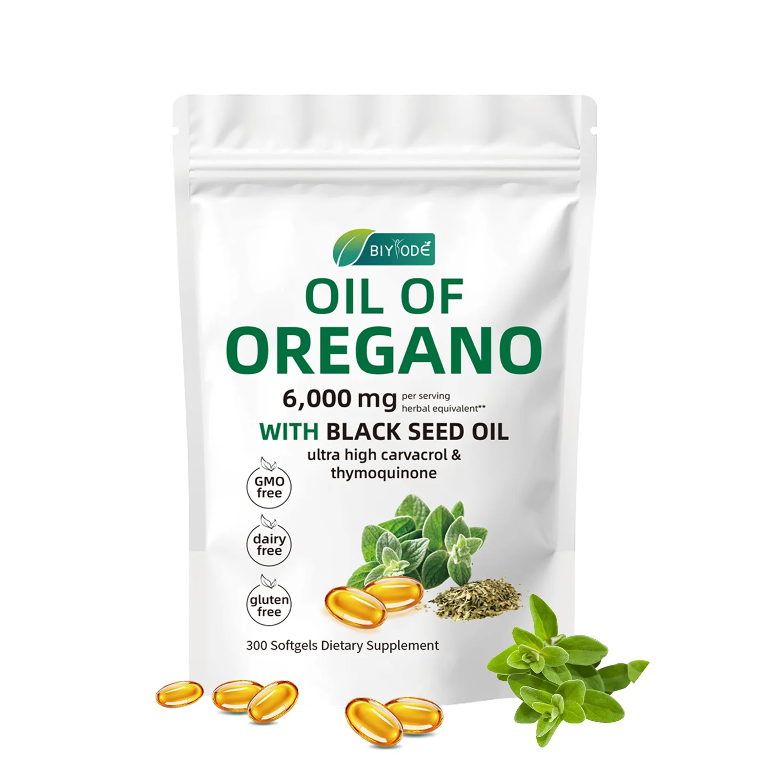 2 BAG Oil of Oregano Capsules 6000mg 2 in 1 Formulated with Black Seed Oil 200mg Plant Based Immune Support 300 Softgel Non-GMO