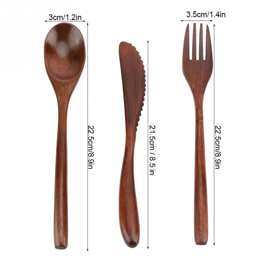 New Portable Wooden Cutlery Bamboo Flatware With Bags Spoon Fork Cutter Reusable Dinnerware Tableware