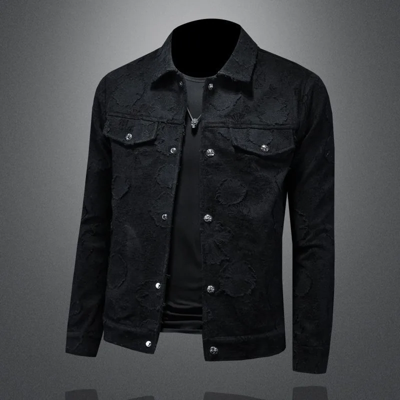 Cool and Stylish, Dark-patterned Jacquard Jacket, Spring and Autumn Trend, Men's Casual Jacket Men's Lapel Versatile Top for Men