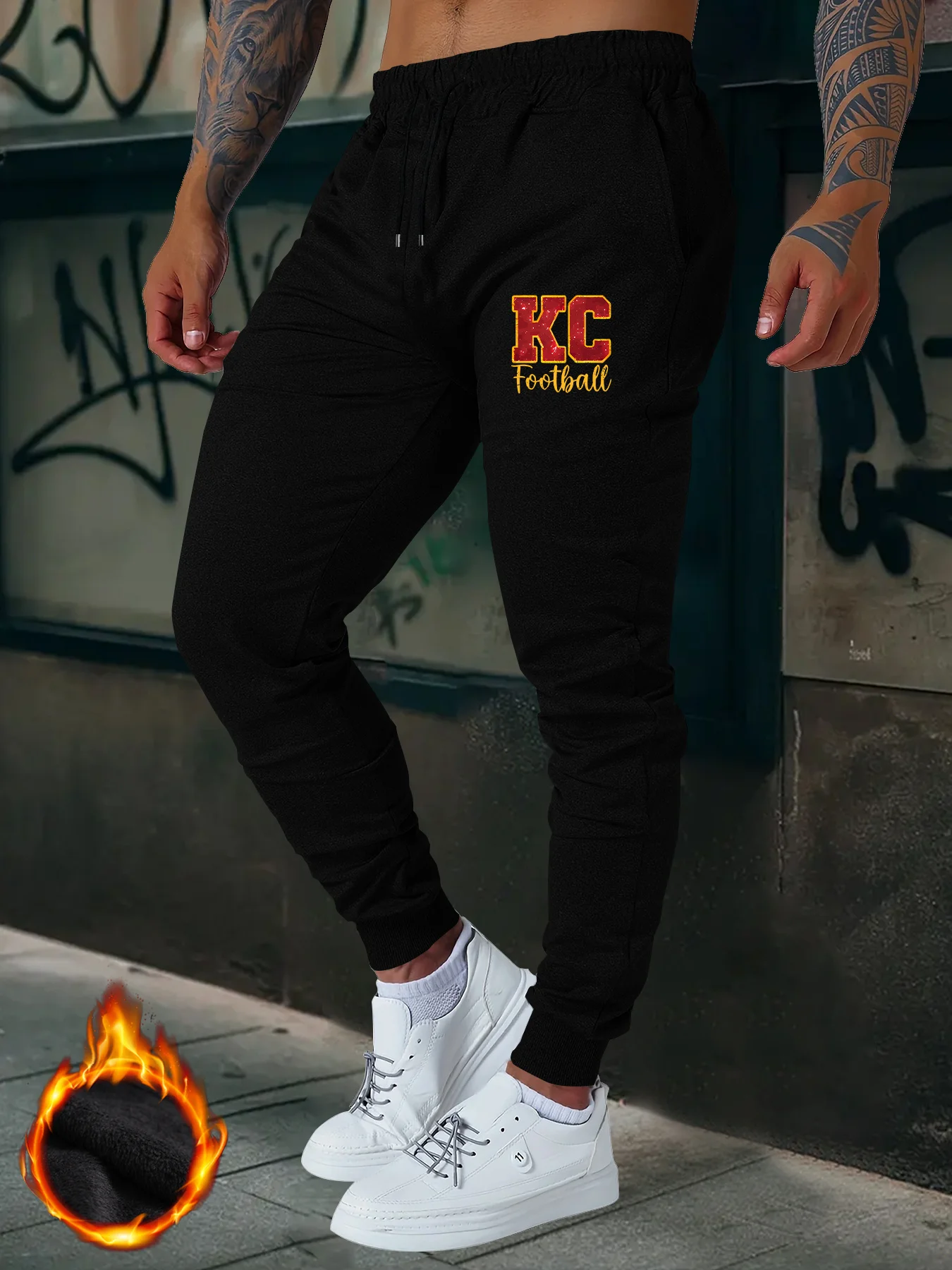 

Men's Casual Sports Pants, Patterned Elastic Drawstring Waist Sweatpants, Comfortable Long Pants for Outdoor Sports & Home Wear